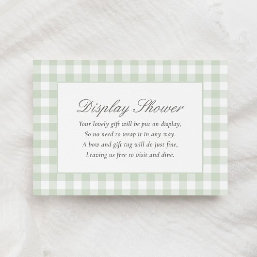Sage Gingham Baby Shower Dusche Begleitkarte
