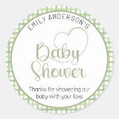 Sage Gingham Baby Shower Favor Sticker (Vorderseite)