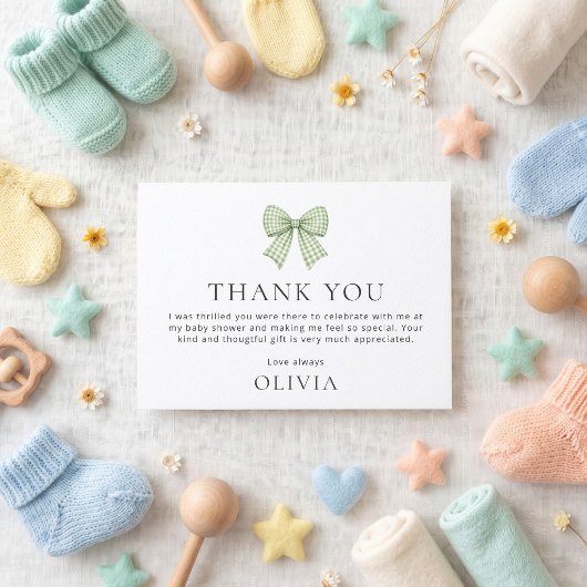 Sage Gingham-Bogen-Baby-Shower-Dankeschön Karte