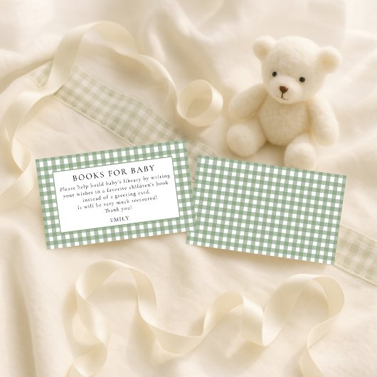 Sage Gingham Books für Babydusche Begleitkarte