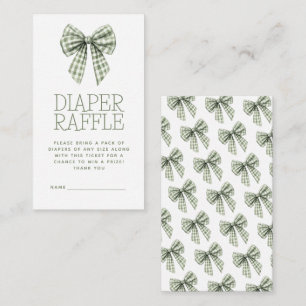 Sage Gingham Bow Diaper Raffle Baby Dusche Begleitkarte