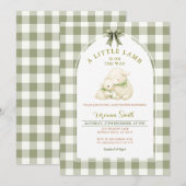 Sage Gingham Bow Little Lamb Baby Shower  Einladung (Vorne/Hinten)