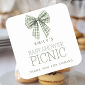 Sage Gingham Bow Name Baby Dusche Vielen Dank Quadratischer Aufkleber