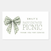 Sage Gingham Bow Name Baby Dusche Vielen Dank Rechteckiger Aufkleber (Vorderseite)