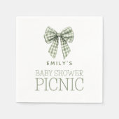 Sage Gingham Bow Name Baby Shower Picnic Serviette (Vorderseite)