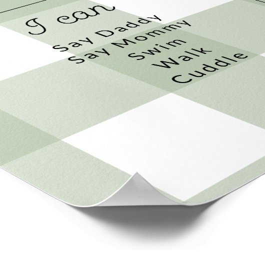 Sage Gingham First Birthday Milestone Timeline Poster (Ecke)