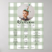 Sage Gingham First Birthday Milestone Timeline Poster (Vorne)