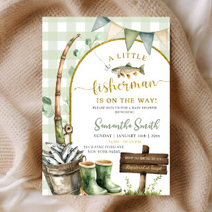 Sage Gingham Fisherman Baby-Party Einladung