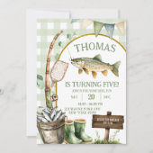 Sage Gingham Fisherman birthday invitation Einladung (Vorderseite)