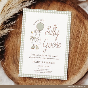 Sage Gingham Kleiner Alberner Gänschen Babyparty Einladung