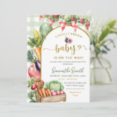 Sage Gingham locally grown vegetables baby shower Einladung (Stehend Vorderseite)