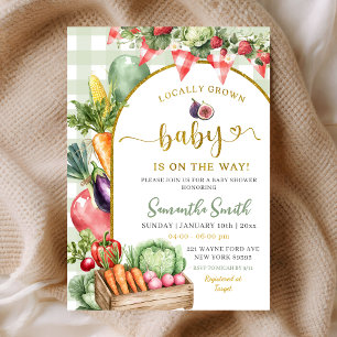 Sage Gingham lokal angebaute Gemüse Baby Shower Einladung