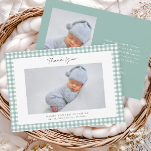 Sage Gingham-Muster Jungen Foto Danke Karte