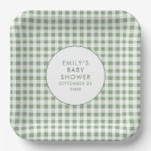 Sage Gingham Name Lokal Grown Baby Shower Pappteller (Vorderseite)