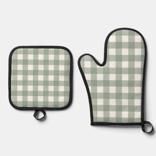 Sage Gingham Pattern Ofenhandschuh & Topflappen-Set (Vorderseite)