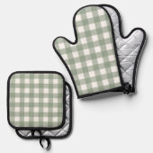 Sage Gingham Pattern Ofenhandschuh & Topflappen-Set (Vorderseite/Rückseite)