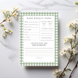 Sage Gingham Predictions Baby Shower Game Card Einladung