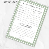 Sage Gingham Predictions Baby Shower Game Card Einladung