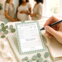 Sage Gingham Predictions Baby Shower Game Card