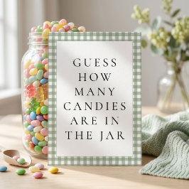 Sage Gingham Rate-mal-Spielkarte für Baby-Party Einladung