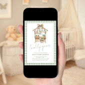 Sage Gingham Script Lokal Grown Baby Shower Einladung