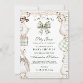 Sage Gingham Silly Goose Baby Shower Einladung (Vorderseite)