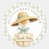 Sage Gingham Silly Goose Thank You Baby Shower  Runder Aufkleber (Vorderseite)