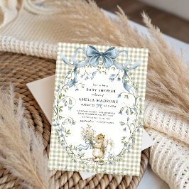 Sage Gingham Woodland Squirrel Baby Shower Einladung