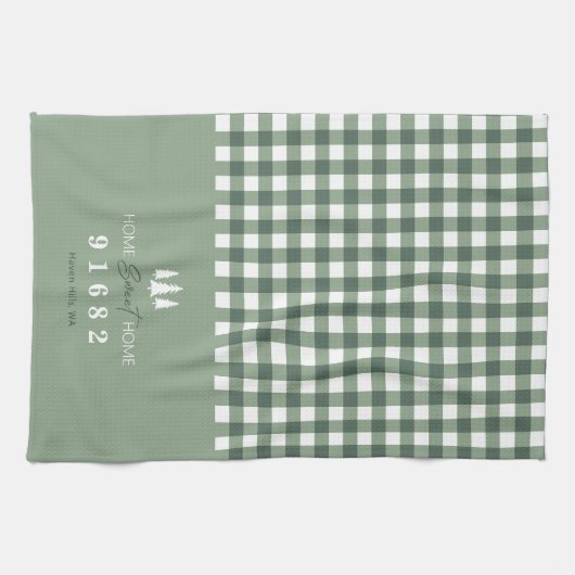 Sage Gingham Zuhause Sweet Zuhause Custom Zip Code Geschirrtuch (Horizontal)