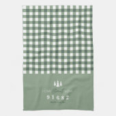Sage Gingham Zuhause Sweet Zuhause Custom Zip Code Geschirrtuch (Vertikal)