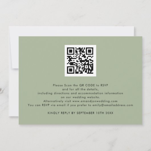 Sage Gold Agate Script wir machen QR Code Hochzeit Einladung (Rückseite)