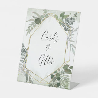 Sage gold eucalyptus geometric wedding gifts sign sockelschild