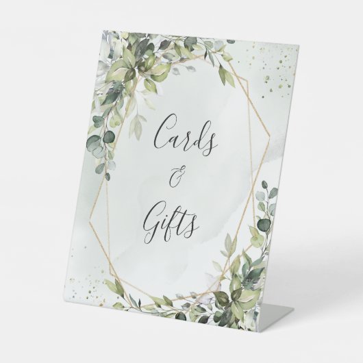 Sage gold eucalyptus geometric wedding gifts sign sockelschild (Vorderseite)