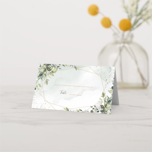 Sage gold eucalyptus geometric wedding place card platzkarte (Vorderseite)
