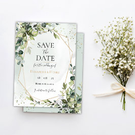 Sage gold eucalyptus geometric wedding save date einladung