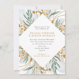 Sage & Gold Glitzer Geometric Winter Wedding Einladung