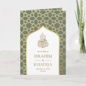 Sage Gold Islamisches Muster QR Code Muslime Hochz Einladung (Vorderseite)