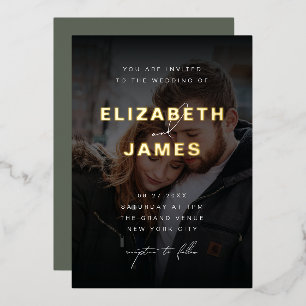 Sage & Gold Moderne Minimalistische Rustikale Hoch Folieneinladung