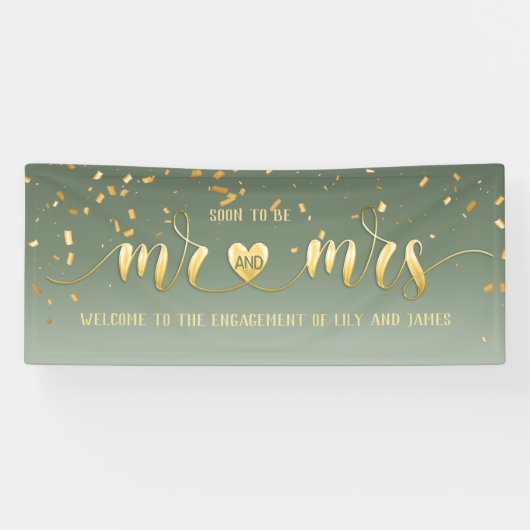 Sage Gold Mr. and Mrs. Verlobung Banner (Horizontal)