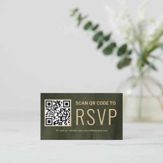 Sage Gold Online QR Code RSVP Wedding Website Begleitkarte (Stehend Vorderseite)