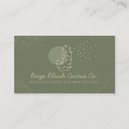 Sage Gold Wedding Calligrafy Blume Cacti Visitenkarte (Vorderseite)