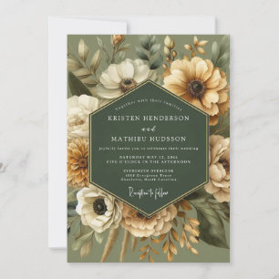 Sage Golden Vintage Bloom Hochzeit Einladung