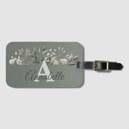 Sage Gr. Botanische Blätter Mit Monogramm Gepäckma Gepäckanhänger (Vorderseite (Horizontal))