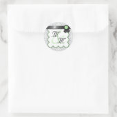 Sage & Grau Damask Doppelte Monogramm-Aufkleber Runder Aufkleber (Tasche)