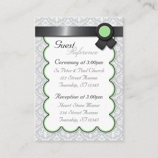 Sage & Gray Damask Wedding Guest Reference Cards Begleitkarte (Vorderseite)