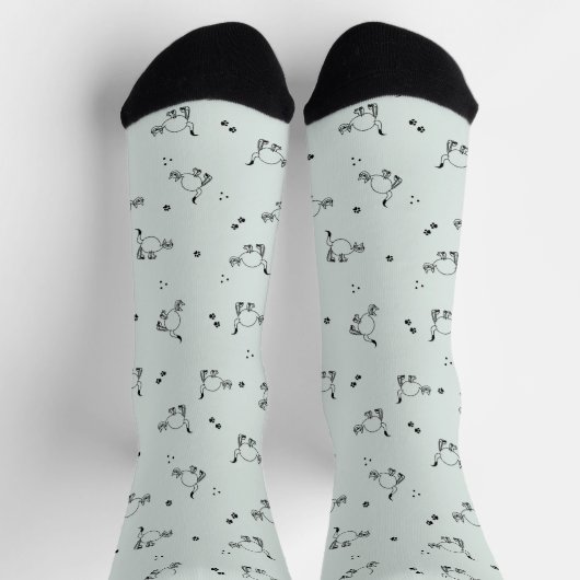 Sage Gray Green Cat Line Art Pattern Socks Socken (Oben)