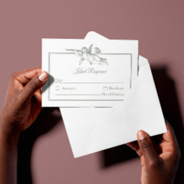 Sage Gray Toile de Jouy Cherub Wedding RSVP Card Karte