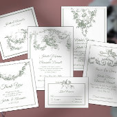 Sage Gray Toile de Jouy Wedding Menu Card Menükarte