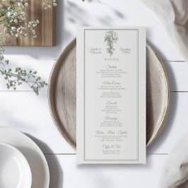 Sage Gray Toile de Jouy Wedding Menu Card Menükarte