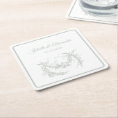 Sage Gray Toile de Jouy Wedding Paper Coasters Rechteckiger Pappuntersetzer (angewinkelt)